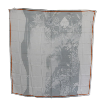 Gray Orange Silk Floral Foulard Wrap Scarf-Costume National-LabelTerrace.com