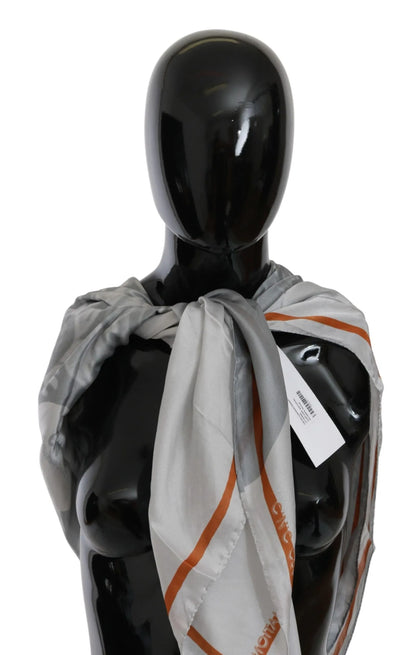 Gray Orange Silk Floral Foulard Wrap Scarf-Costume National-LabelTerrace.com