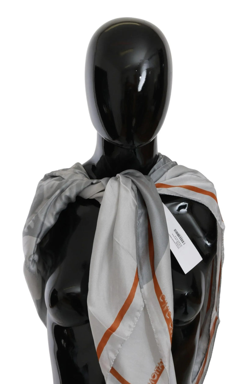 Gray Orange Silk Floral Foulard Wrap Scarf-Costume National-LabelTerrace.com