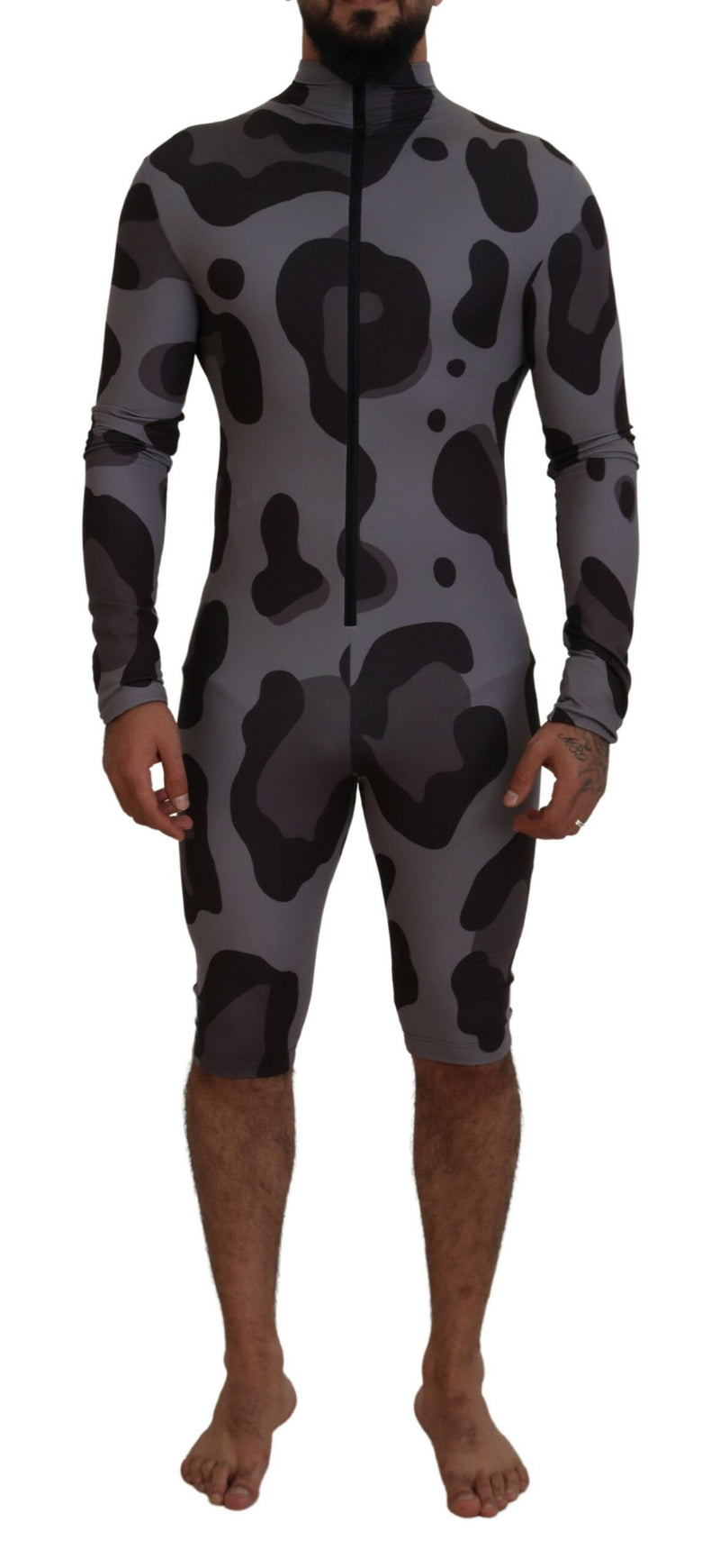 Gray Patterned Polyester Wetsuit Swimwear-Dolce & Gabbana-LabelTerrace.com