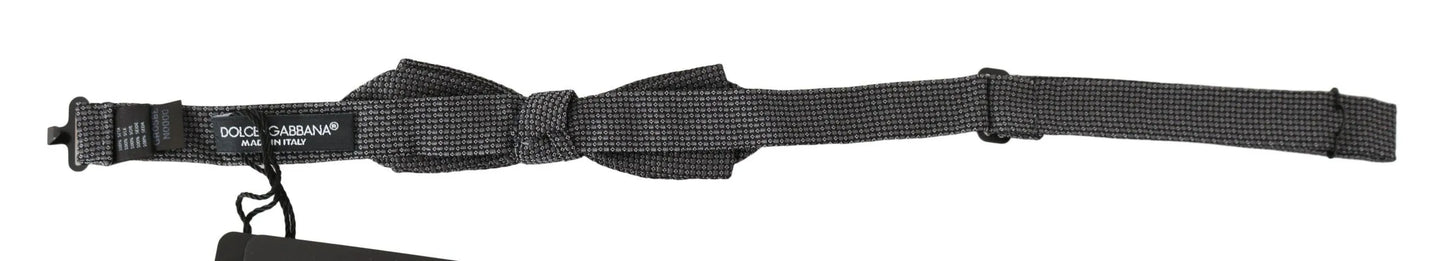 Gray Patterned Silk Adjustable Neck Bow Tie Papillon-Dolce & Gabbana-LabelTerrace.com
