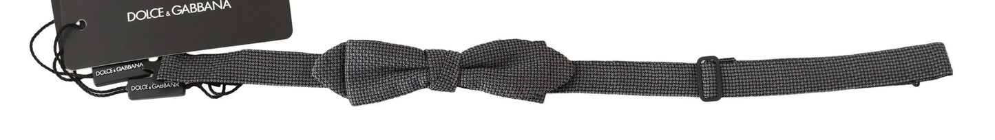 Gray Patterned Silk Adjustable Neck Bow Tie Papillon-Dolce & Gabbana-LabelTerrace.com