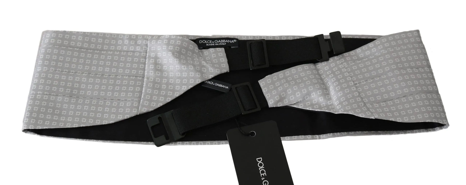 Gray Patterned Waist Belt Silk Cummerbund-Dolce & Gabbana-LabelTerrace.com