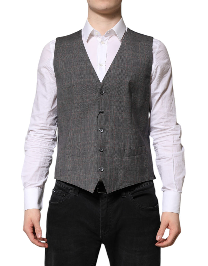 Gray Plaid Wool Formal Dress Waistcoat Vest-Dolce & Gabbana-LabelTerrace.com