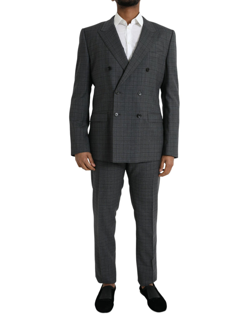 Gray Plaid Wool MARTINI Formal 2 Piece Suit-Dolce & Gabbana-LabelTerrace.com