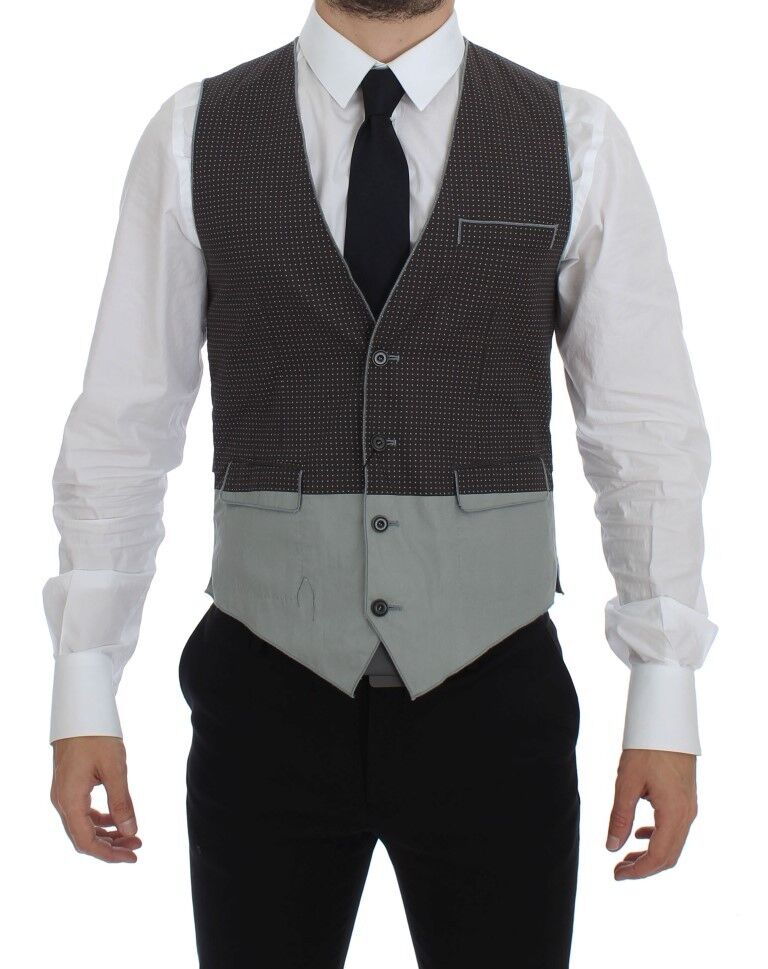 Gray Polka Dot Dress Vest Gilet Weste-Dolce & Gabbana-LabelTerrace.com