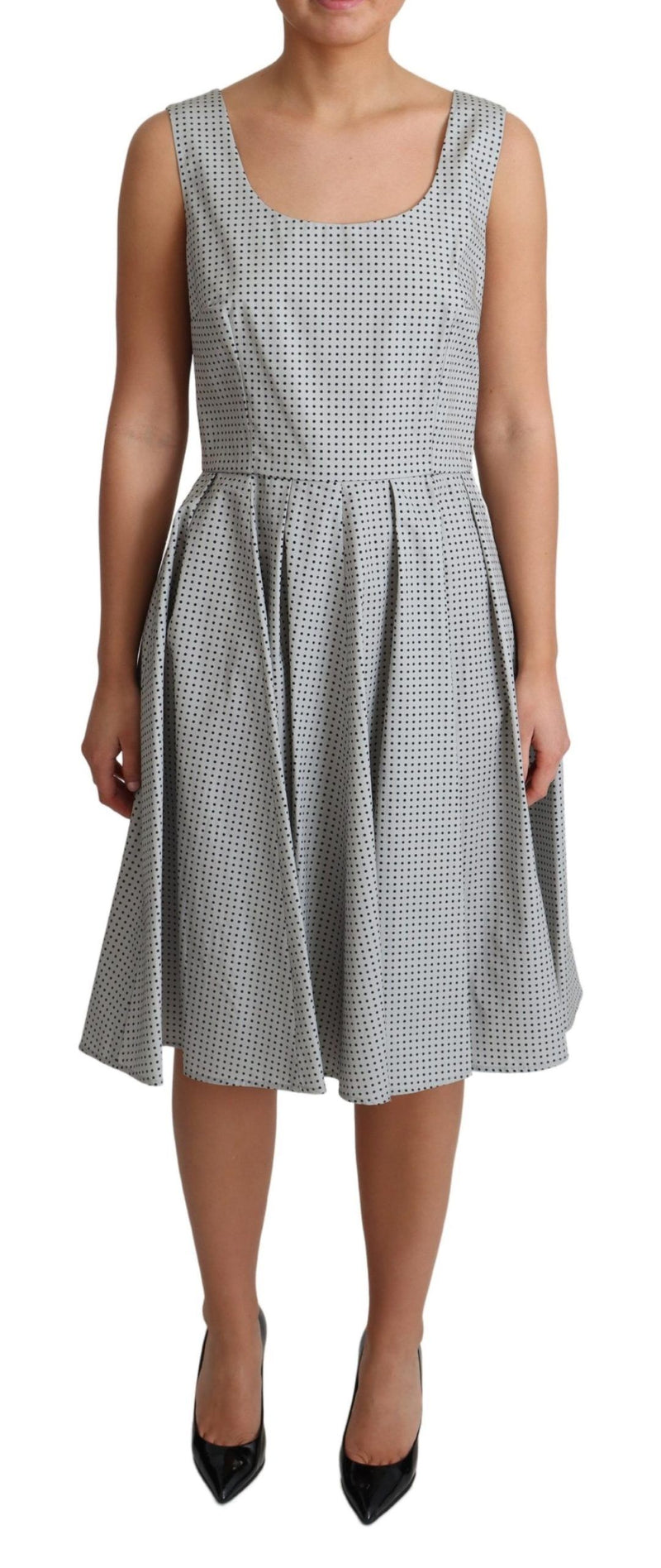 Gray Polka Dotted Cotton A-Line Dress-Dolce & Gabbana-LabelTerrace.com