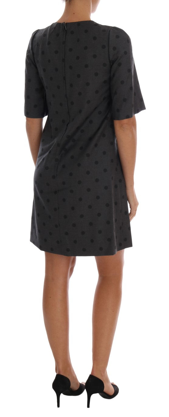 Gray Polka Dotted Sheath Wool Dress-Dolce & Gabbana-LabelTerrace.com