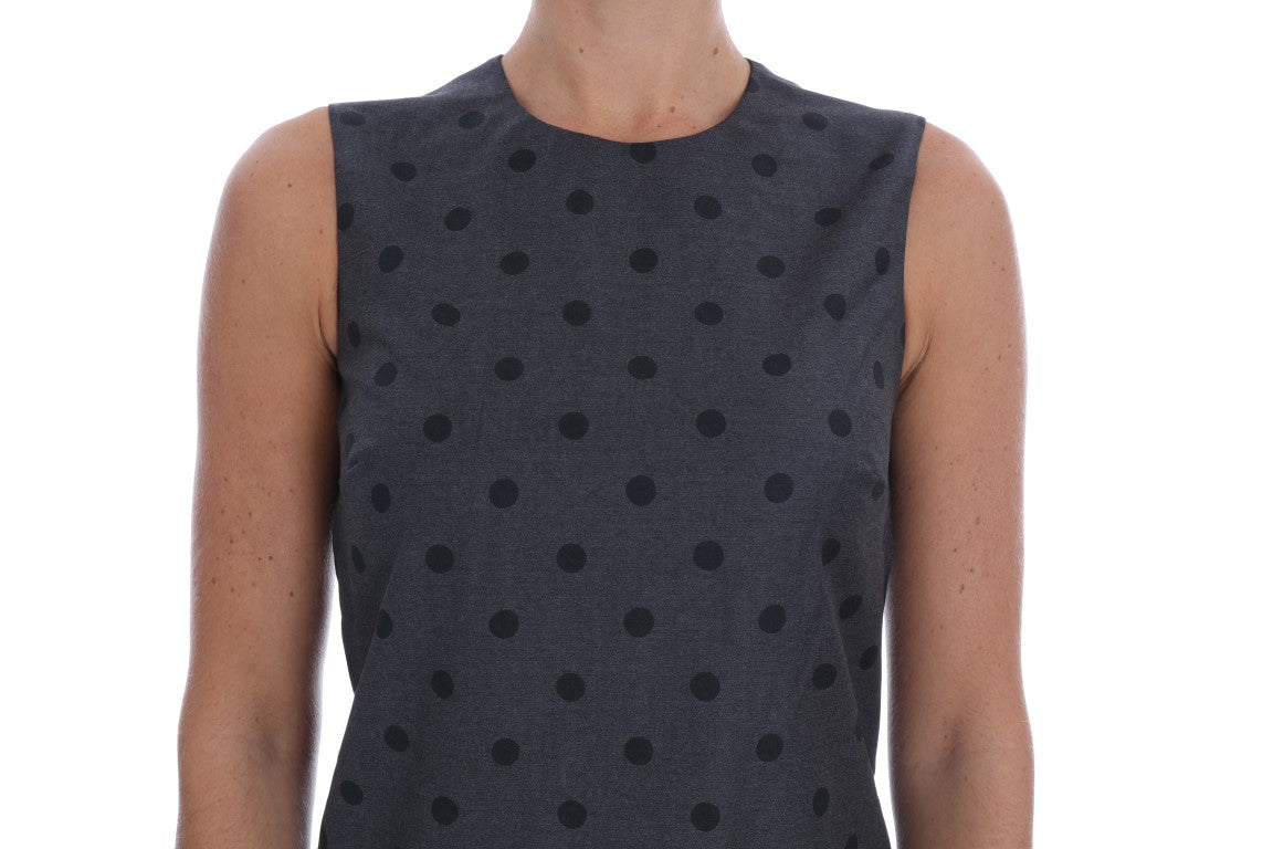 Gray Polka Dotted Sheath Wool Dress-Dolce & Gabbana-LabelTerrace.com