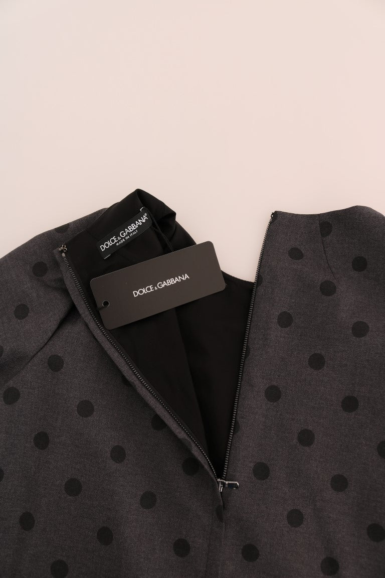 Gray Polka Dotted Sheath Wool Dress-Dolce & Gabbana-LabelTerrace.com
