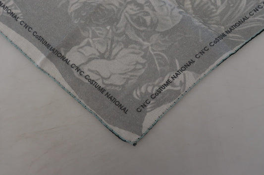 Gray Print Shawl Foulard Branded Scarf-Costume National-LabelTerrace.com