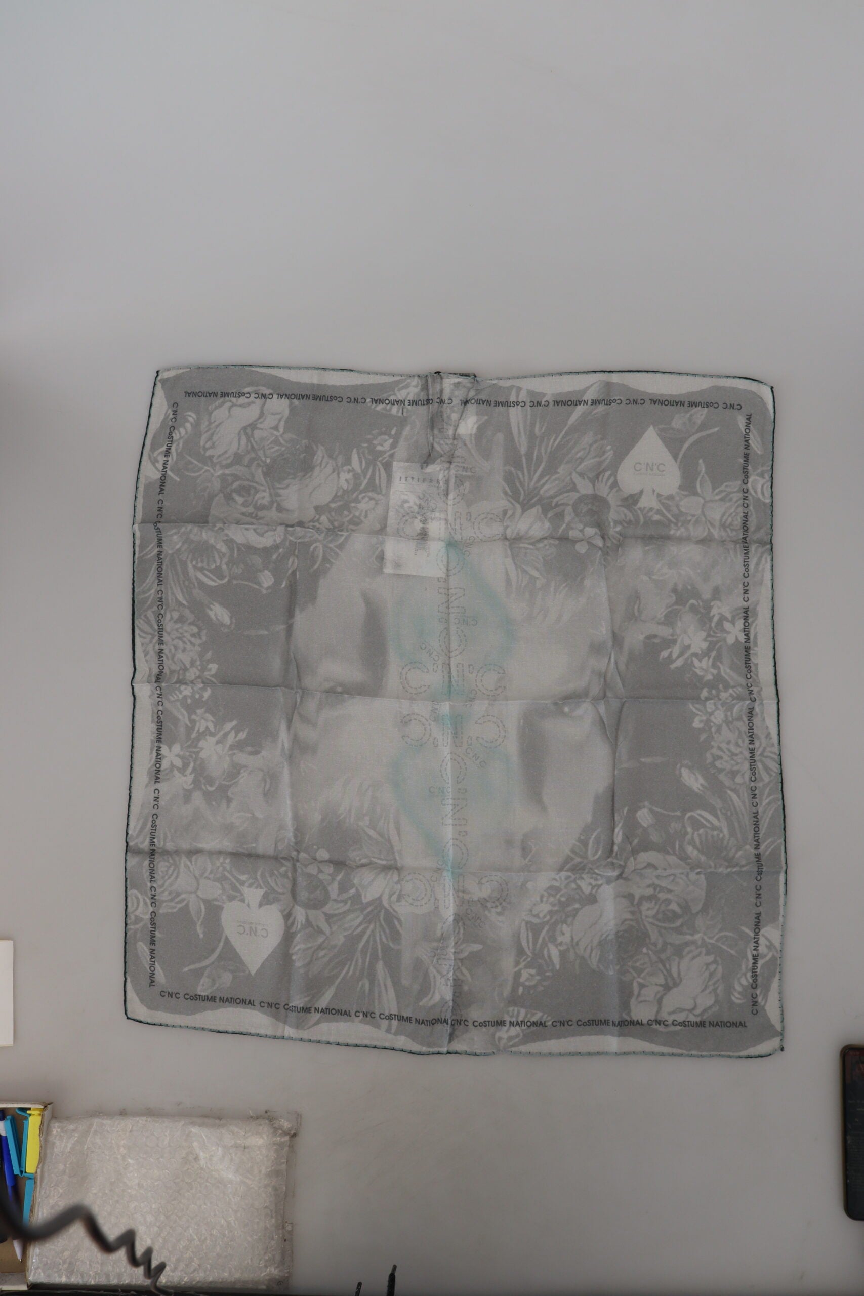 Gray Print Shawl Foulard Branded Scarf-Costume National-LabelTerrace.com