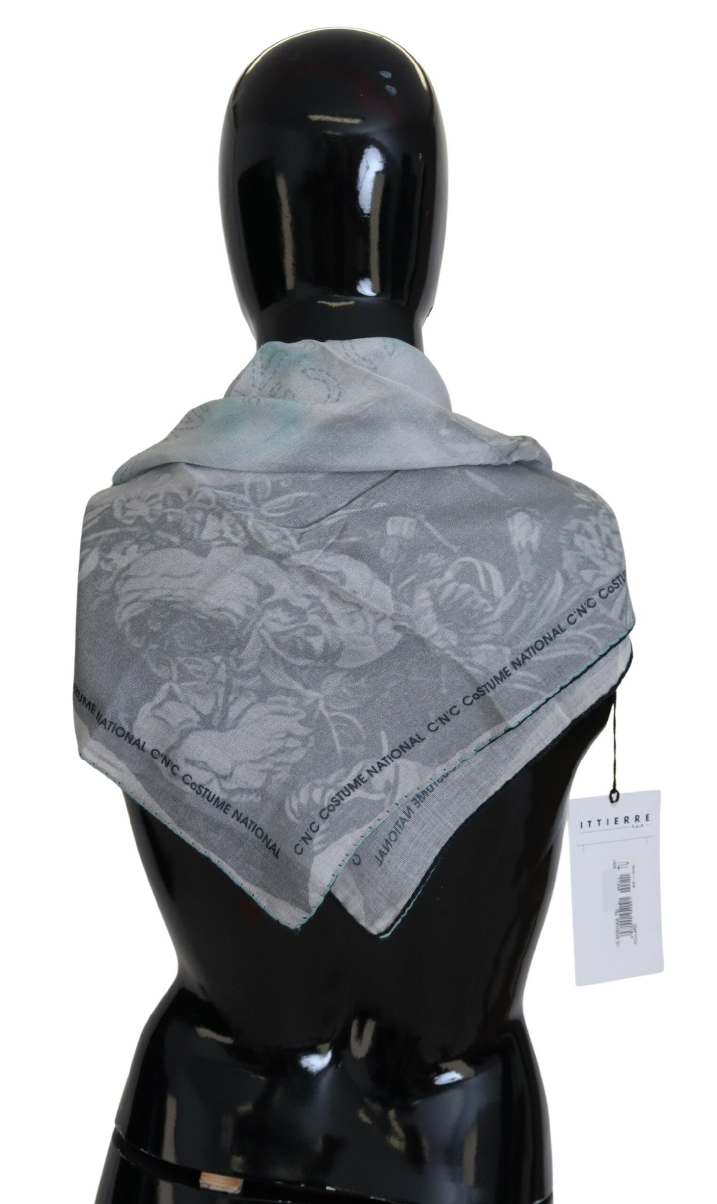 Gray Print Shawl Foulard Branded Scarf-Costume National-LabelTerrace.com