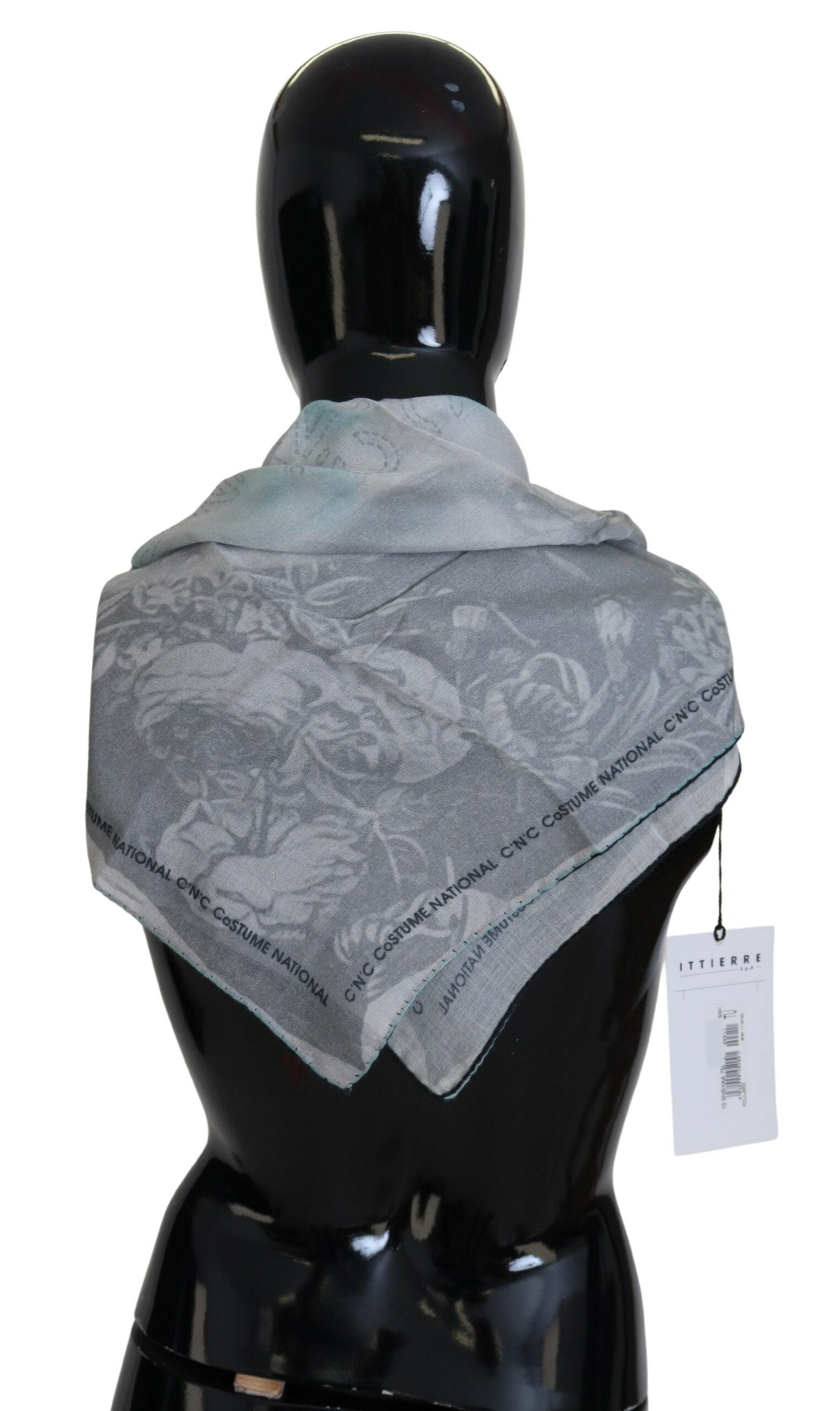 Gray Print Shawl Foulard Branded Scarf-Costume National-LabelTerrace.com