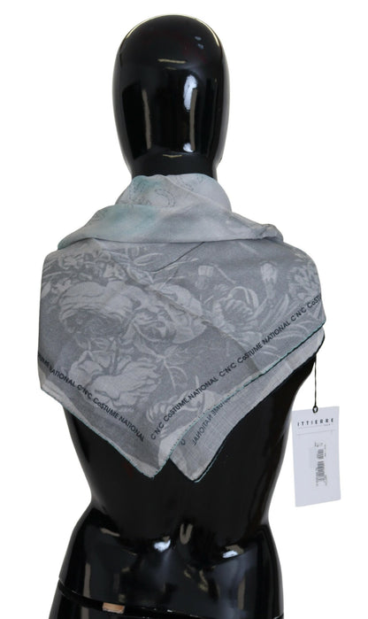 Gray Print Shawl Foulard Branded Scarf-Costume National-LabelTerrace.com