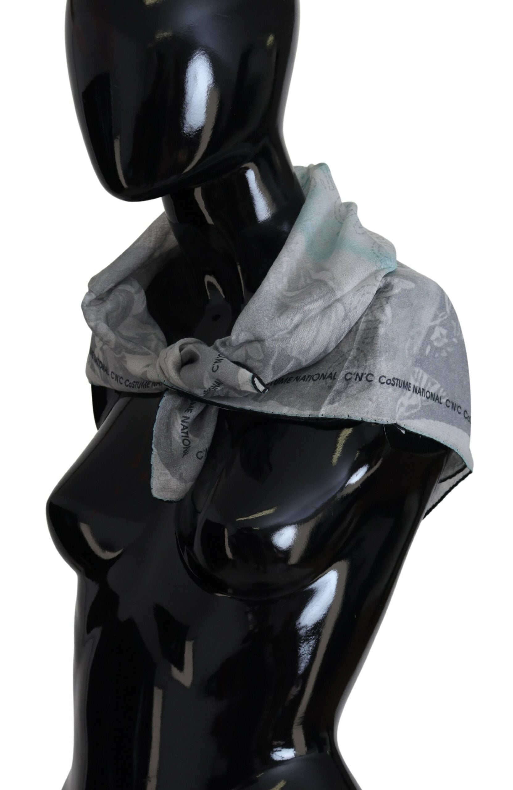 Gray Print Shawl Foulard Branded Scarf-Costume National-LabelTerrace.com