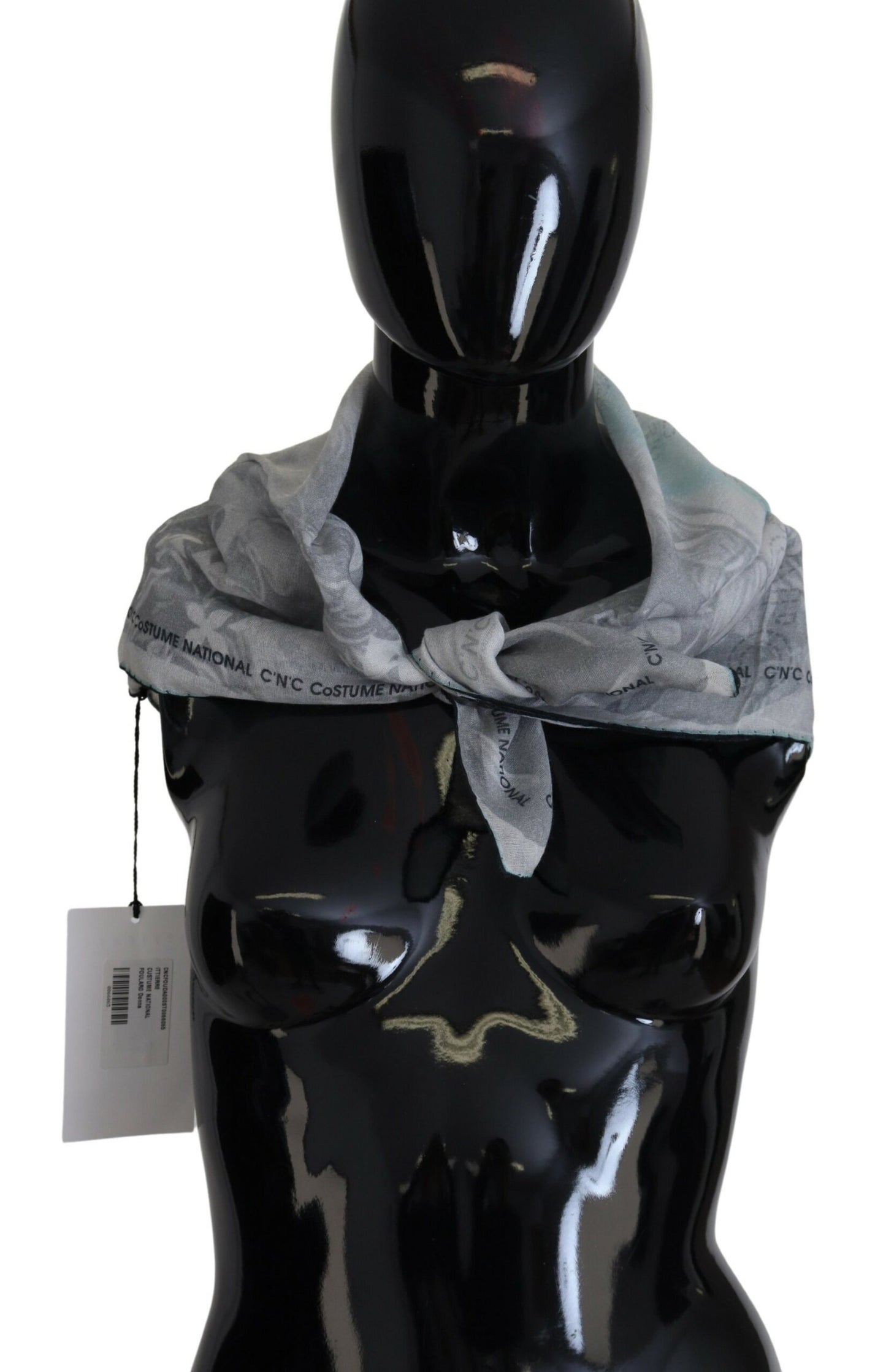 Gray Print Shawl Foulard Branded Scarf-Costume National-LabelTerrace.com