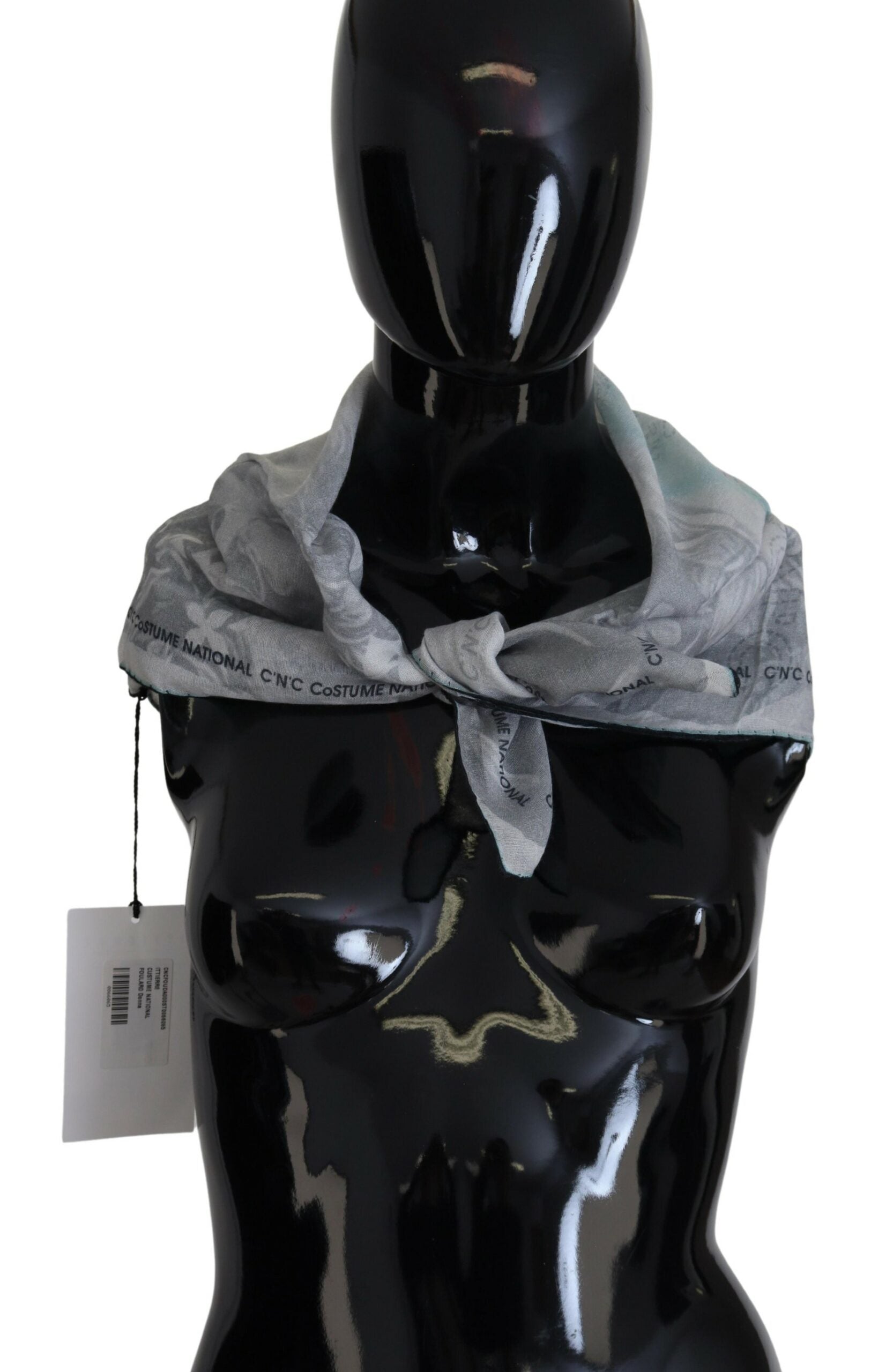 Gray Print Shawl Foulard Branded Scarf-Costume National-LabelTerrace.com