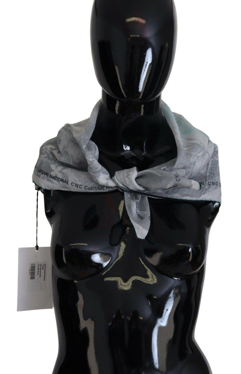 Gray Print Shawl Foulard Branded Scarf-Costume National-LabelTerrace.com