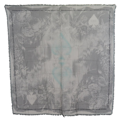 Gray Print Shawl Foulard Fringes Scarf-Costume National-LabelTerrace.com