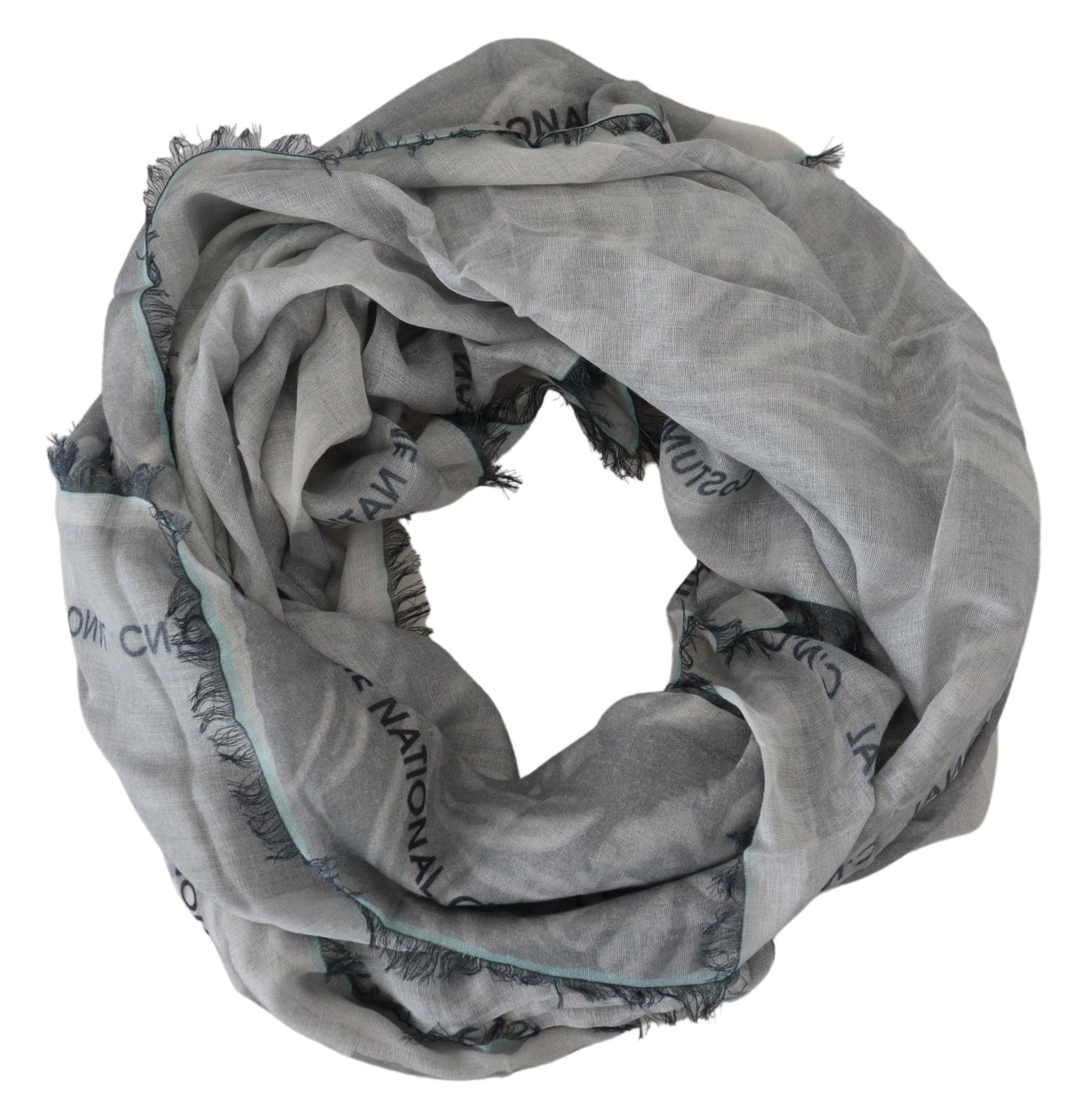 Gray Print Shawl Foulard Fringes Scarf-Costume National-LabelTerrace.com