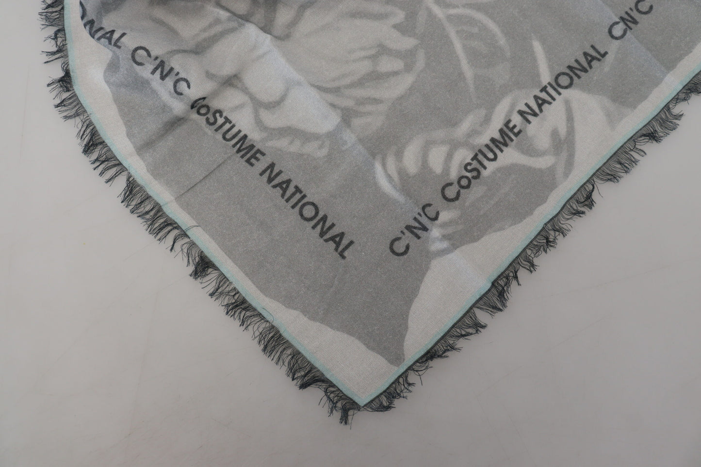 Gray Print Shawl Foulard Fringes Scarf-Costume National-LabelTerrace.com