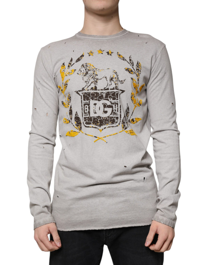 Gray Printed Cotton Crewneck Pullover Sweater-Dolce & Gabbana-LabelTerrace.com