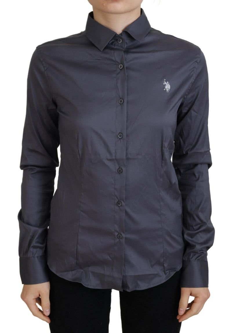Gray Printed Long Sleeves Collared Top-U.S. POLO ASSN.-LabelTerrace.com