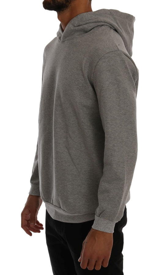 Gray Pullover Hodded Cotton Sweater-Daniele Alessandrini-LabelTerrace.com