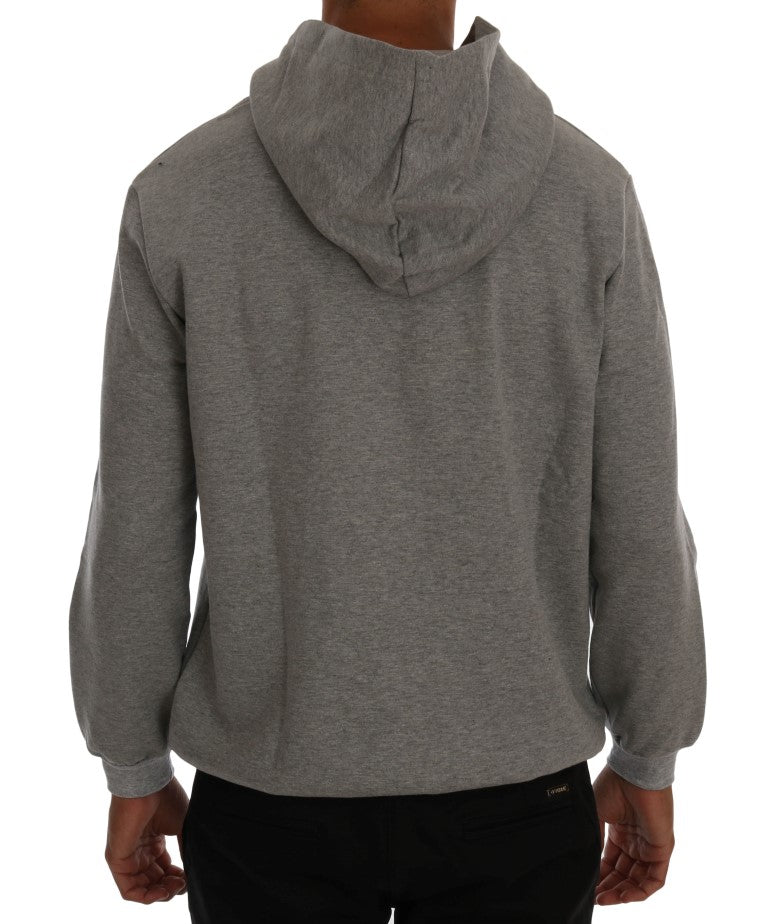 Gray Pullover Hodded Cotton Sweater-Daniele Alessandrini-LabelTerrace.com