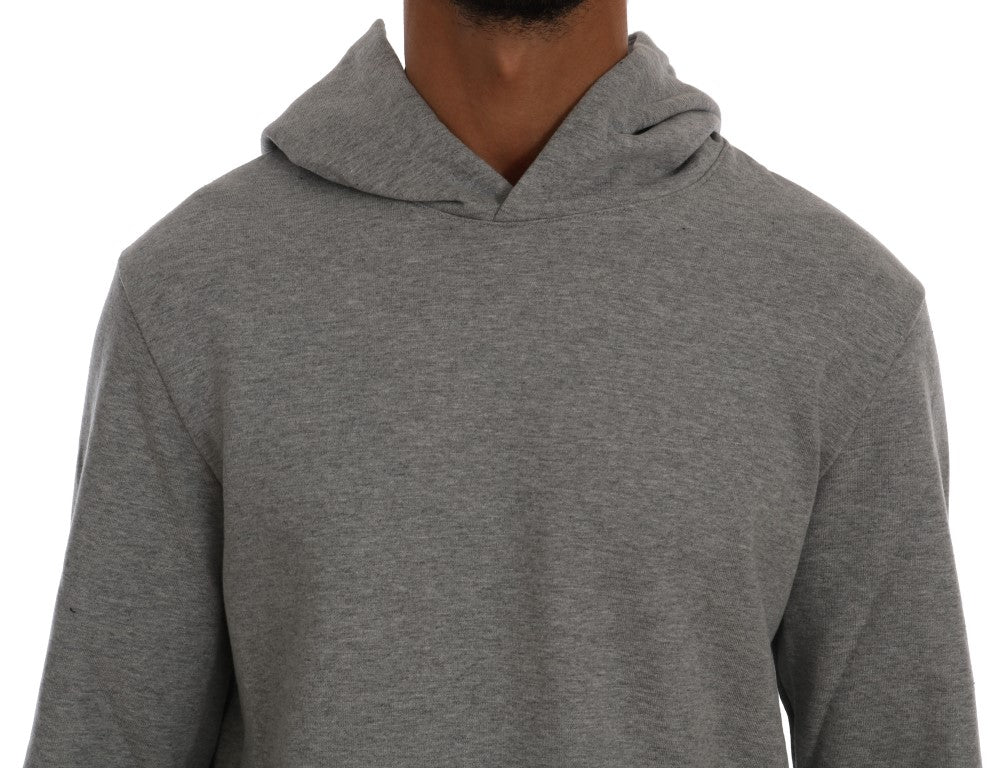 Gray Pullover Hodded Cotton Sweater-Daniele Alessandrini-LabelTerrace.com