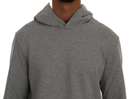 Gray Pullover Hodded Cotton Sweater-Daniele Alessandrini-LabelTerrace.com