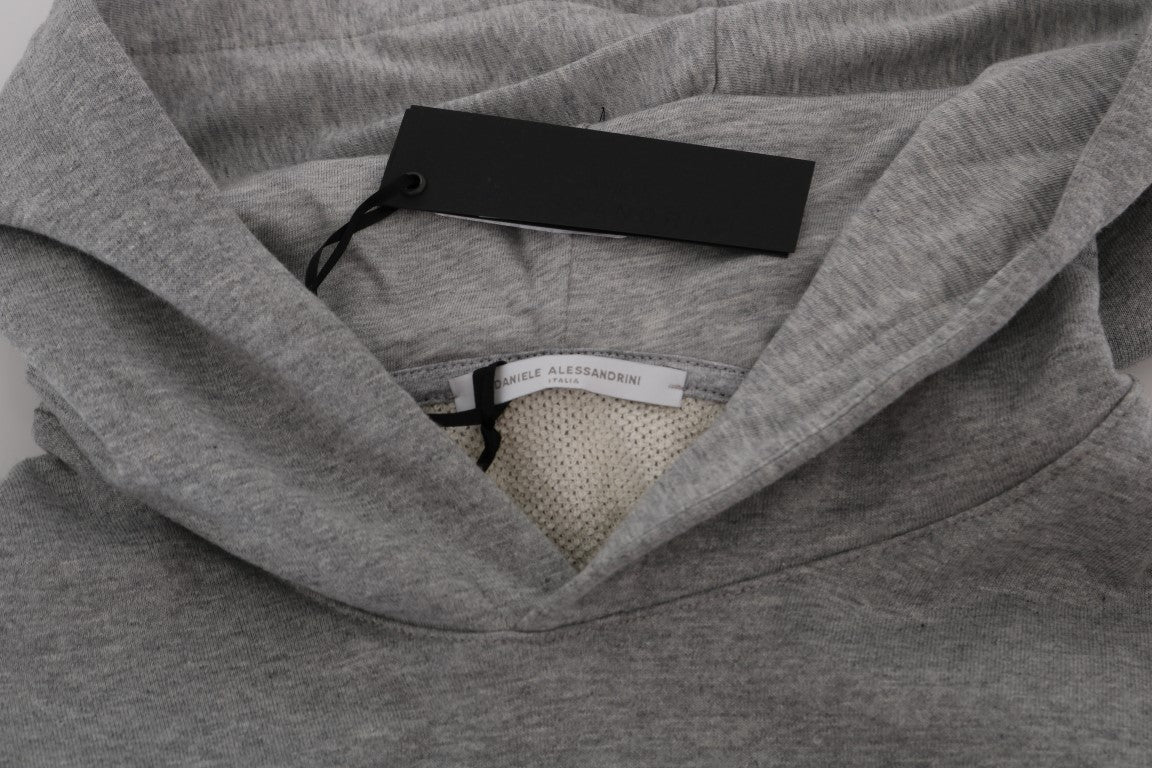 Gray Pullover Hodded Cotton Sweater-Daniele Alessandrini-LabelTerrace.com