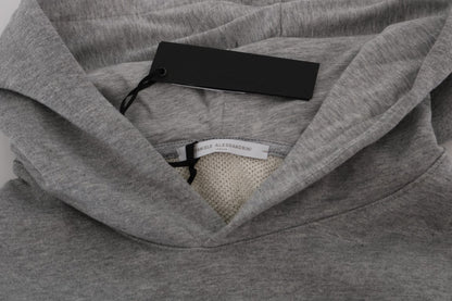 Gray Pullover Hodded Cotton Sweater-Daniele Alessandrini-LabelTerrace.com