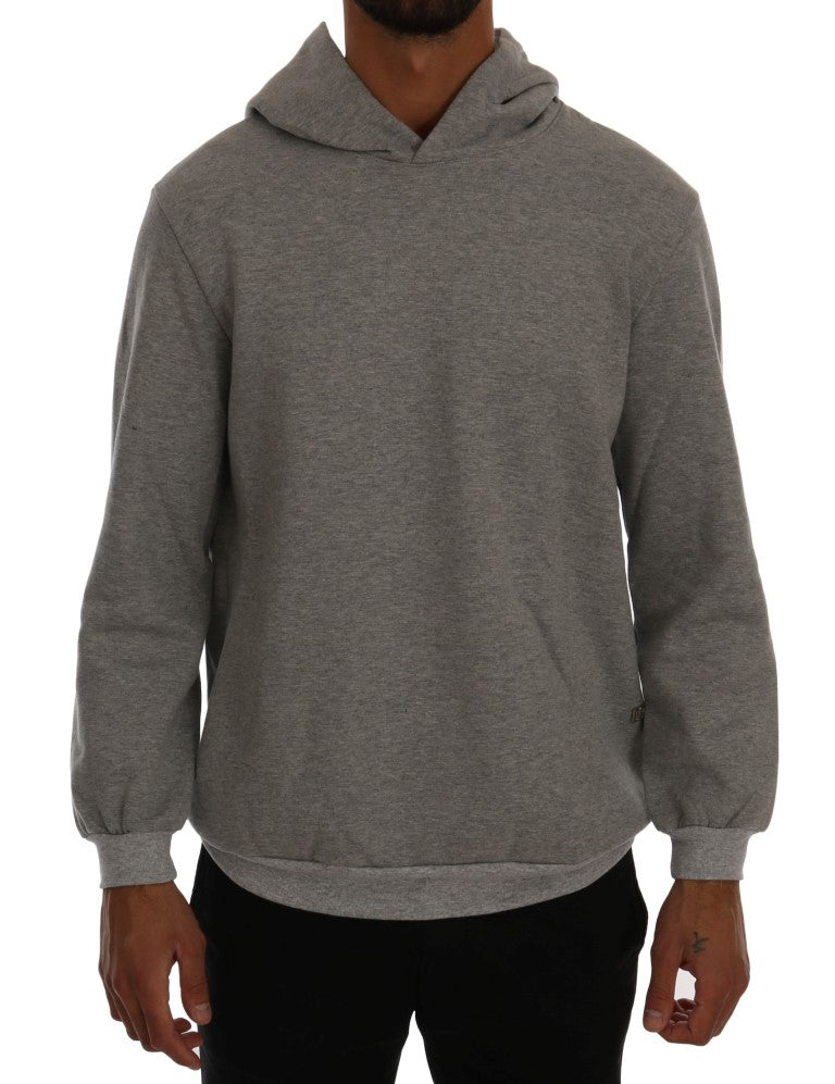 Gray Pullover Hodded Cotton Sweater-Daniele Alessandrini-LabelTerrace.com