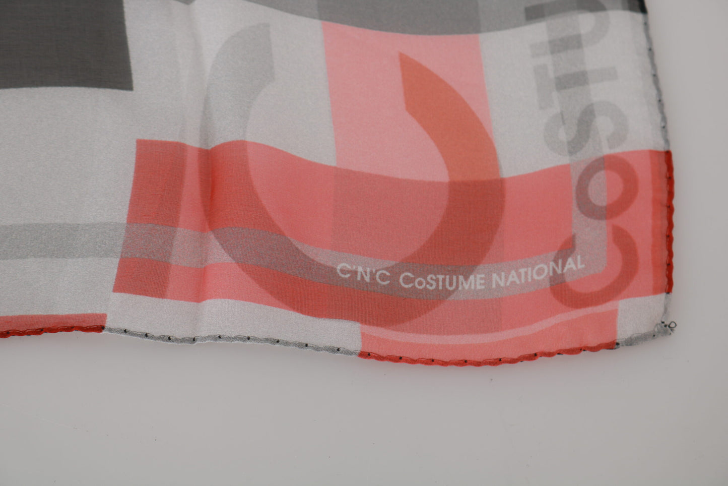 Gray Red 100% Silk Branded Scarf-Costume National-LabelTerrace.com