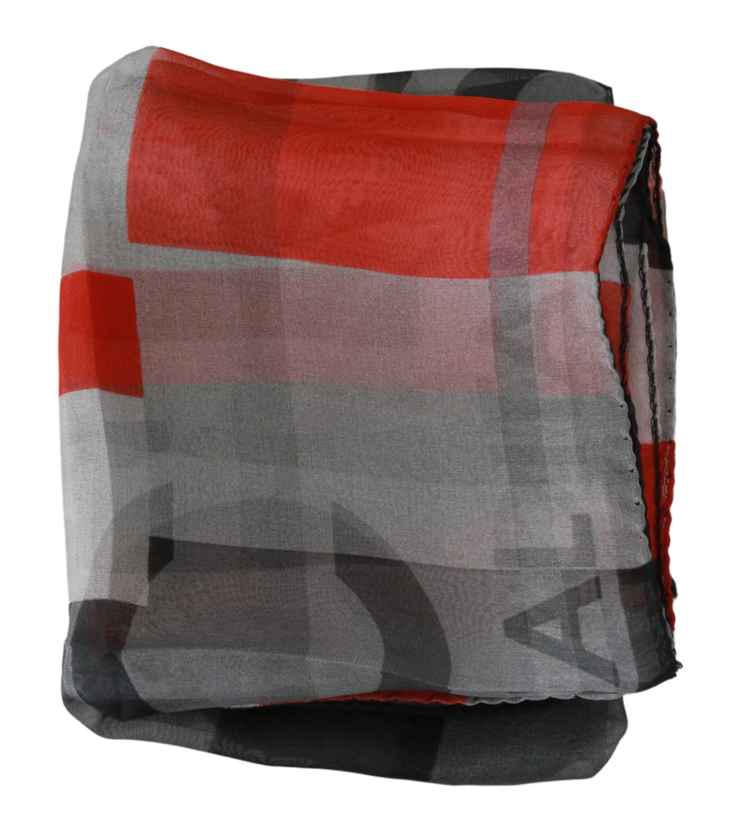 Gray Red 100% Silk Branded Scarf-Costume National-LabelTerrace.com