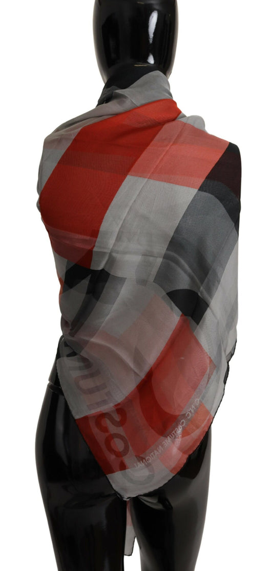 Gray Red Shawl Foulard Wrap Scarf-Costume National-LabelTerrace.com