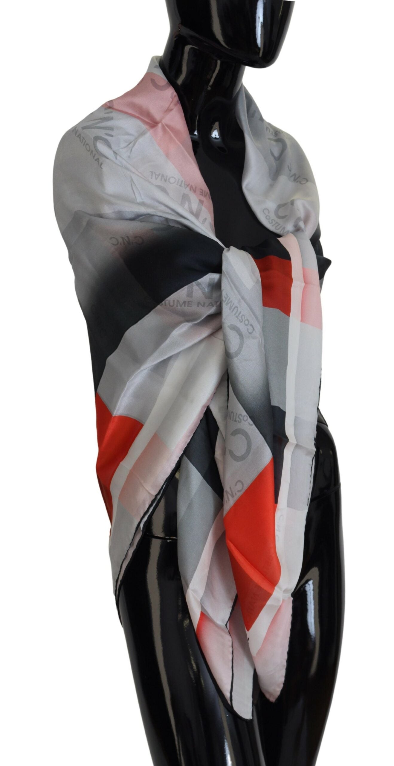 Gray Red Shawl Foulard Wrap Scarf-Costume National-LabelTerrace.com
