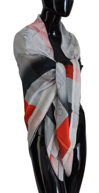 Gray Red Shawl Foulard Wrap Scarf-Costume National-LabelTerrace.com
