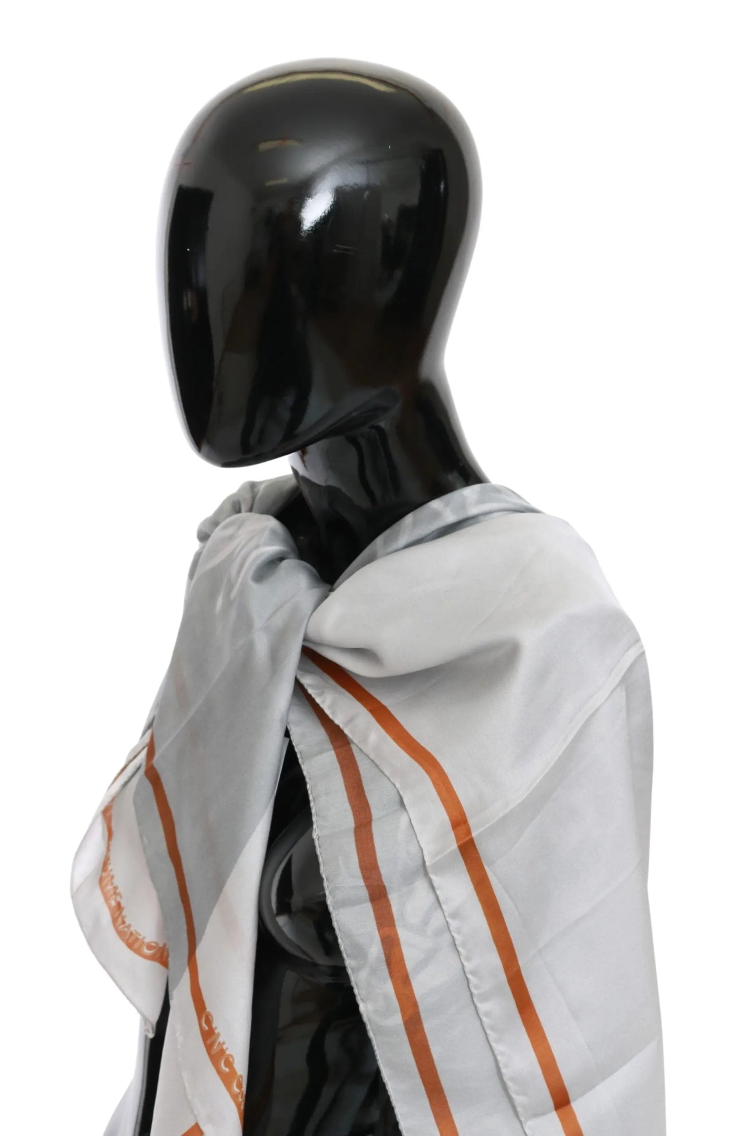 Gray Red Silk Shawl Foulard Wrap Scarf-Costume National-LabelTerrace.com