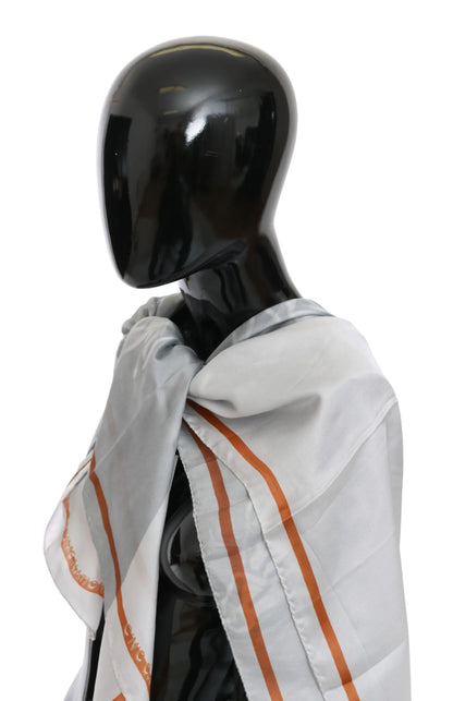 Gray Red Silk Shawl Foulard Wrap Scarf-Costume National-LabelTerrace.com