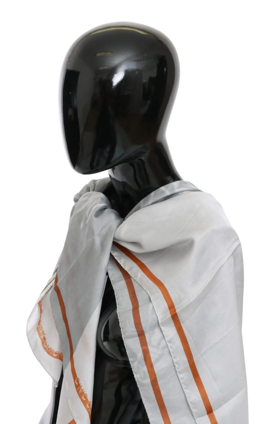 Gray Red Silk Shawl Foulard Wrap Scarf-Costume National-LabelTerrace.com