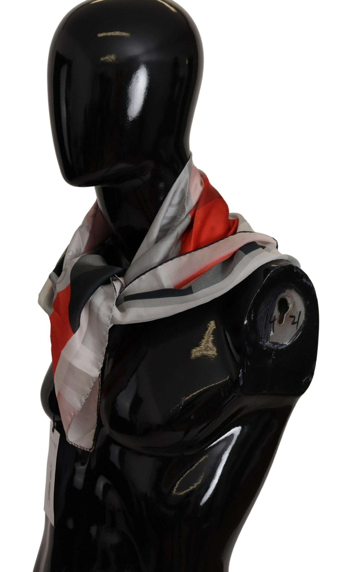 Gray Red Silk Shawl Foulard Wrap Scarf-Costume National-LabelTerrace.com