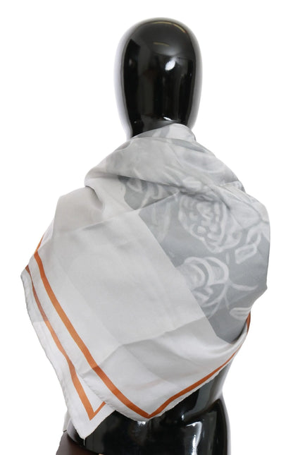 Gray Red Silk Shawl Foulard Wrap Scarf-Costume National-LabelTerrace.com