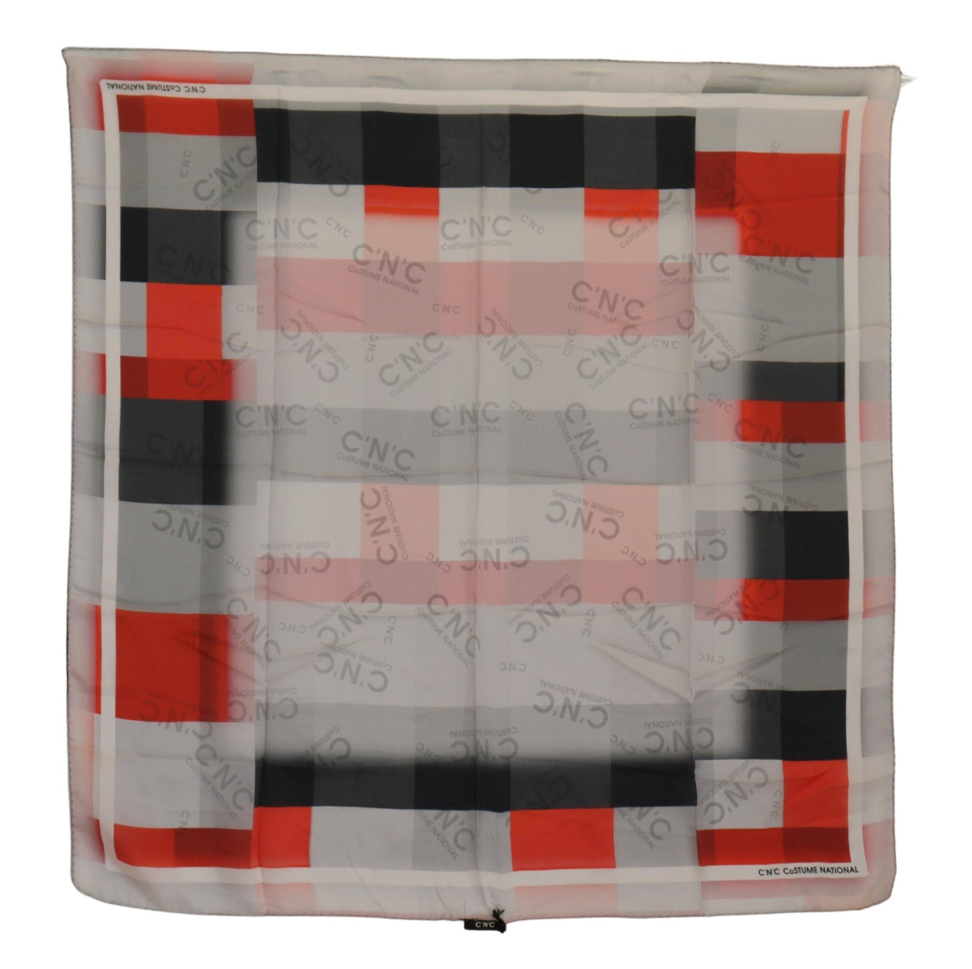 Gray Red Silk Shawl Foulard Wrap Scarf-Costume National-LabelTerrace.com