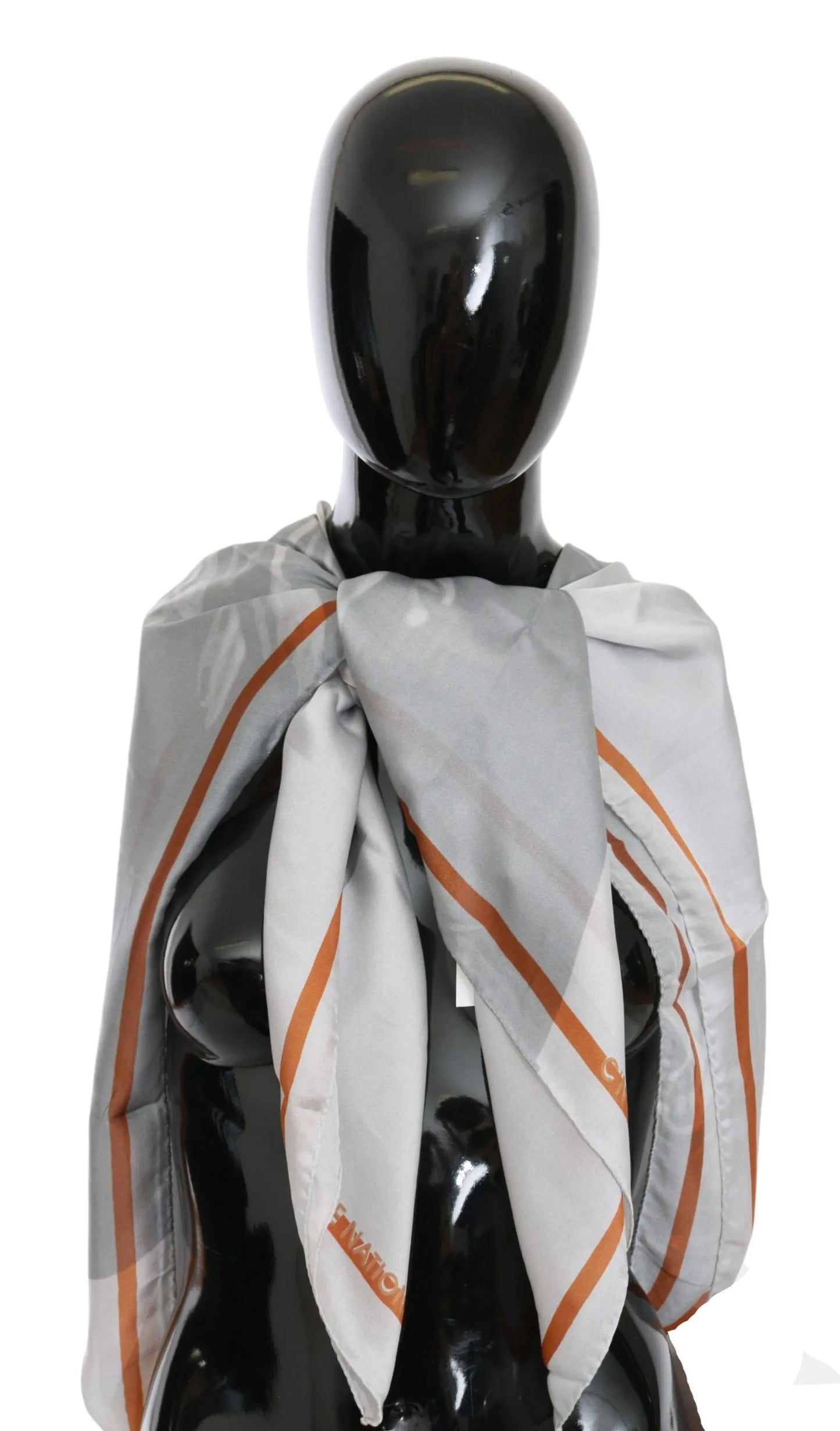 Gray Red Silk Shawl Foulard Wrap Scarf-Costume National-LabelTerrace.com