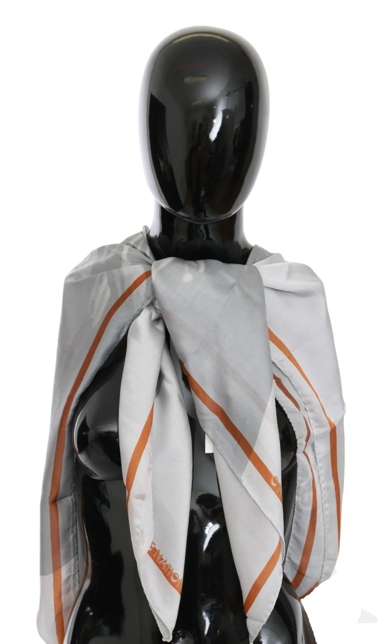 Gray Red Silk Shawl Foulard Wrap Scarf-Costume National-LabelTerrace.com