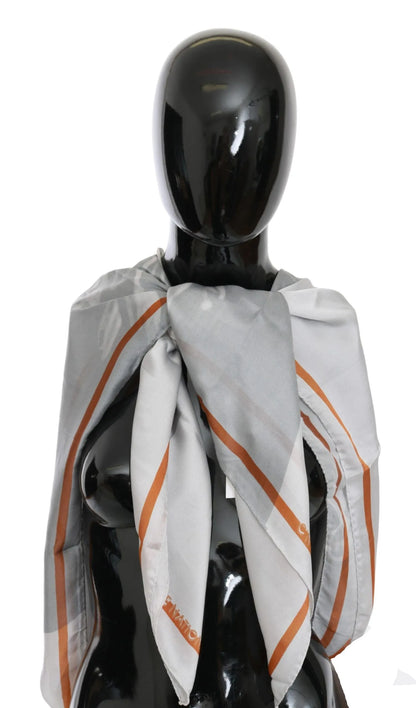 Gray Red Silk Shawl Foulard Wrap Scarf-Costume National-LabelTerrace.com