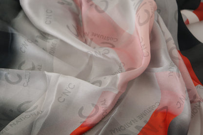 Gray Red Silk Shawl Foulard Wrap Scarf-Costume National-LabelTerrace.com